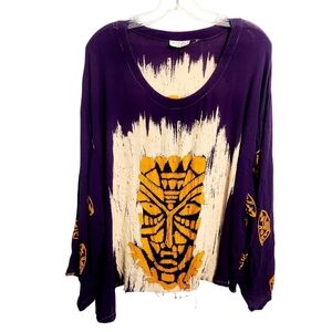 Maxi USA | Purple, Gold & White Distressed Tribal Print Tunic Top (Size Large)